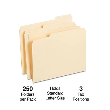 Staples Reinforced File Folders, 1/3 Cut, Letter Size, Manila, 250/Box (TR502677)